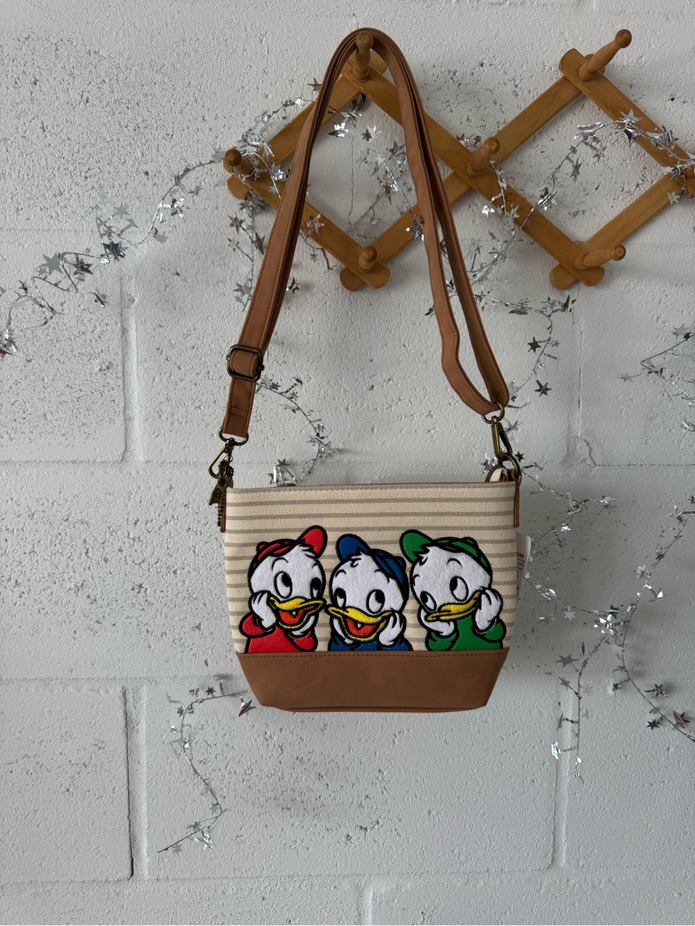 Loungefly Striped Crossbody with Huey Dewey & Louie - Tan Trim